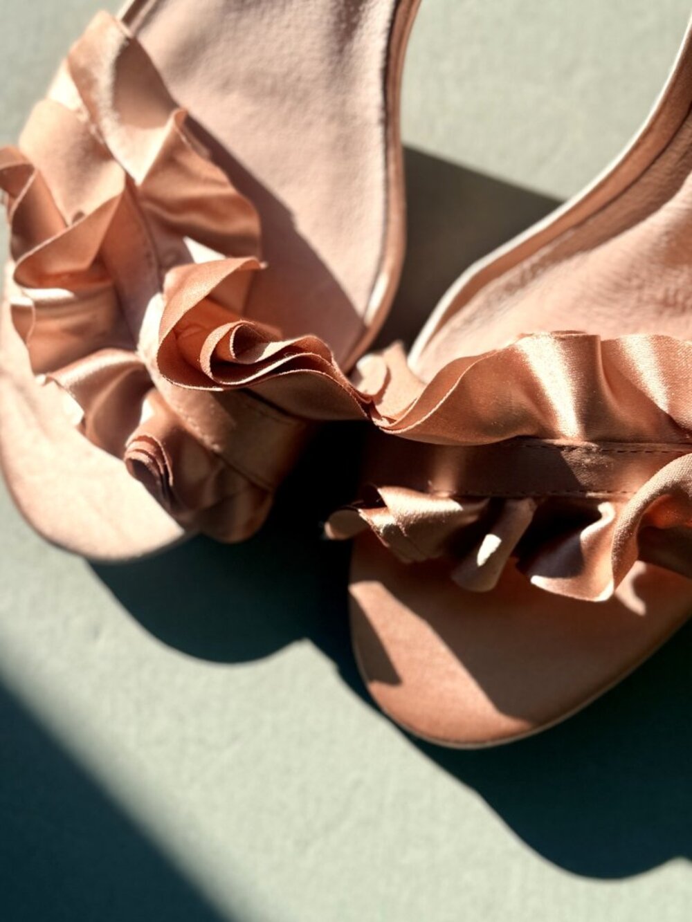 Chinese Laundry Blush Satin Ruffle d'Orsay Ankle Strap Stiletto Sandal Size 8.5